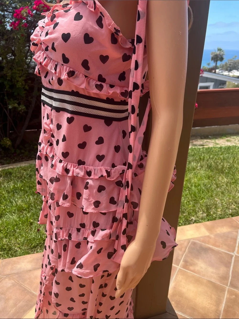 Feminine For Love & Lemons Pink Heart-Print Ruffle Slip with Striped Waist - Picture 5 of 10